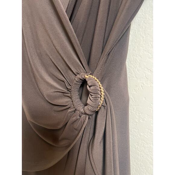 Joseph Ribkoff Women’s Brown Wrap 3/4 Sleeve Blouse Size 4 Dressy Drapey - Picture 3 of 8